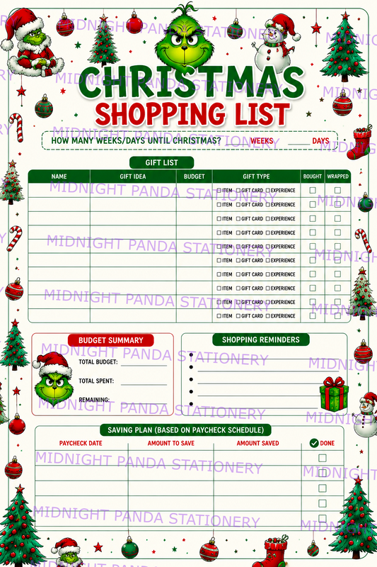 Grinch Christmas Shopping List