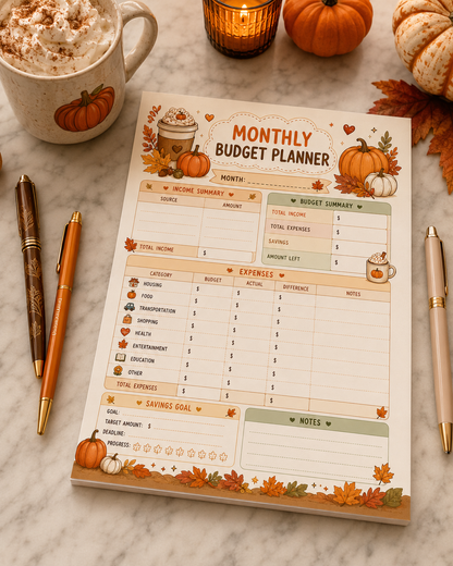 Autumn Monthly Budget Planner Notepad
