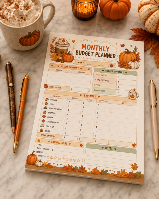Autumn Monthly Budget Planner Notepad
