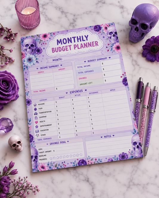 Floral Skull Monthly Budget Planner