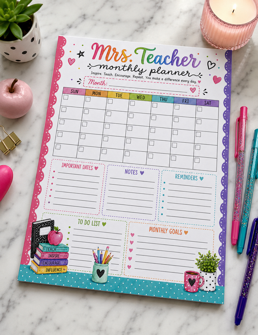 Colorful Teacher's Monthly Planner Notepad