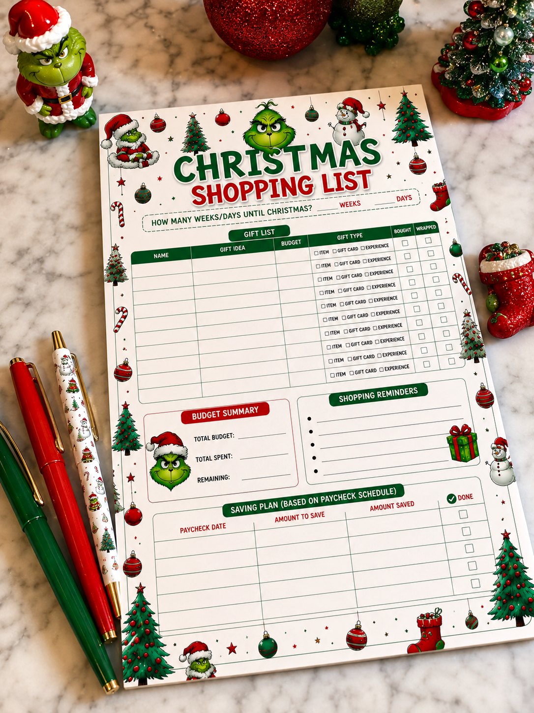 Grinch Christmas Shopping List