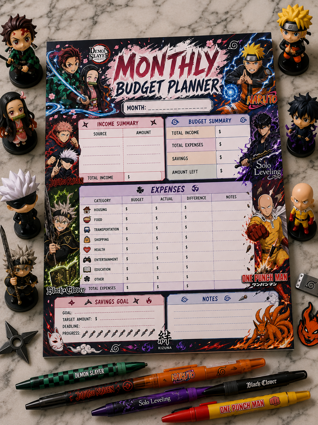 Anime Legends Monthly Budget Planner Notepad