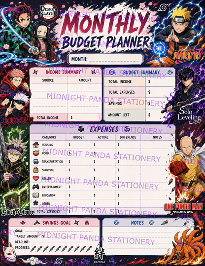 Anime Legends Monthly Budget Planner Notepad