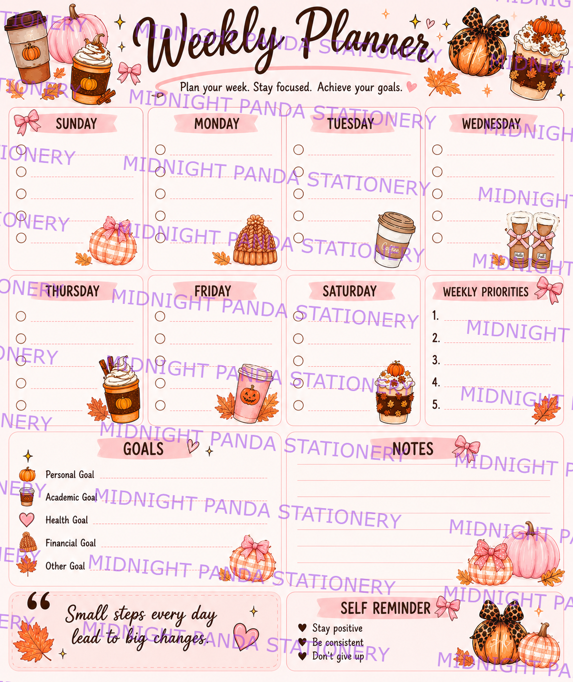 Autumn - Fall Themed weekly Planner