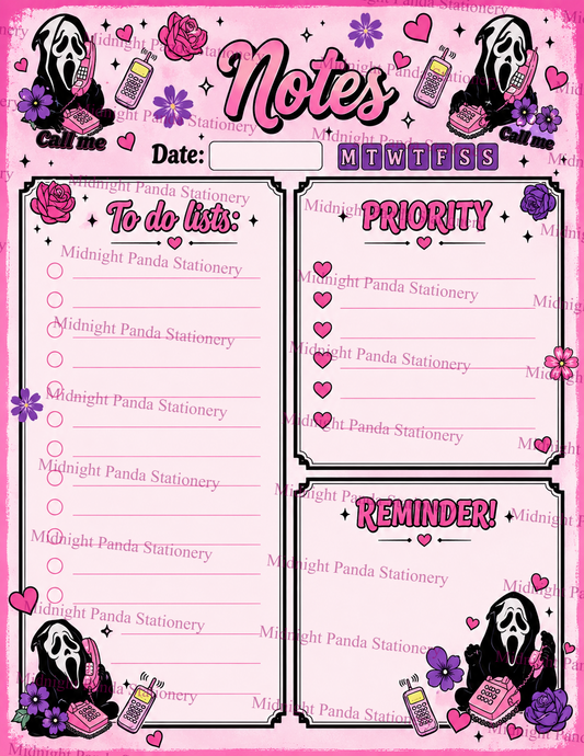 Pink Ghostface Notes Notepad
