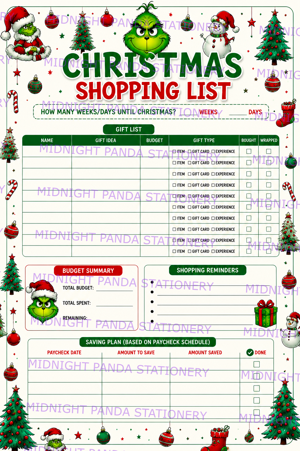 Grinch Christmas Shopping List