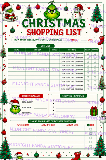 Grinch Christmas Shopping List