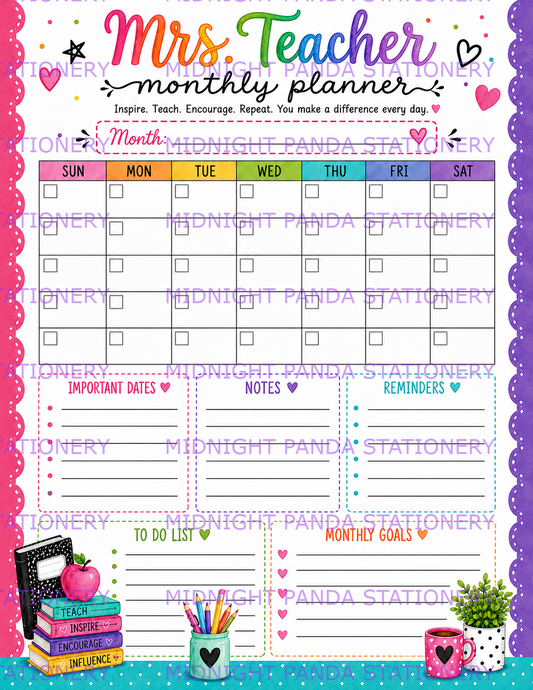Colorful Teacher's Monthly Planner Notepad